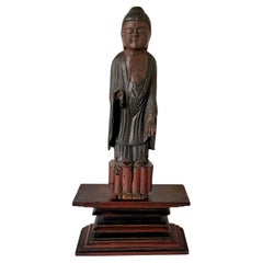 Ancien Bouddha japonais sculpté de style Enku