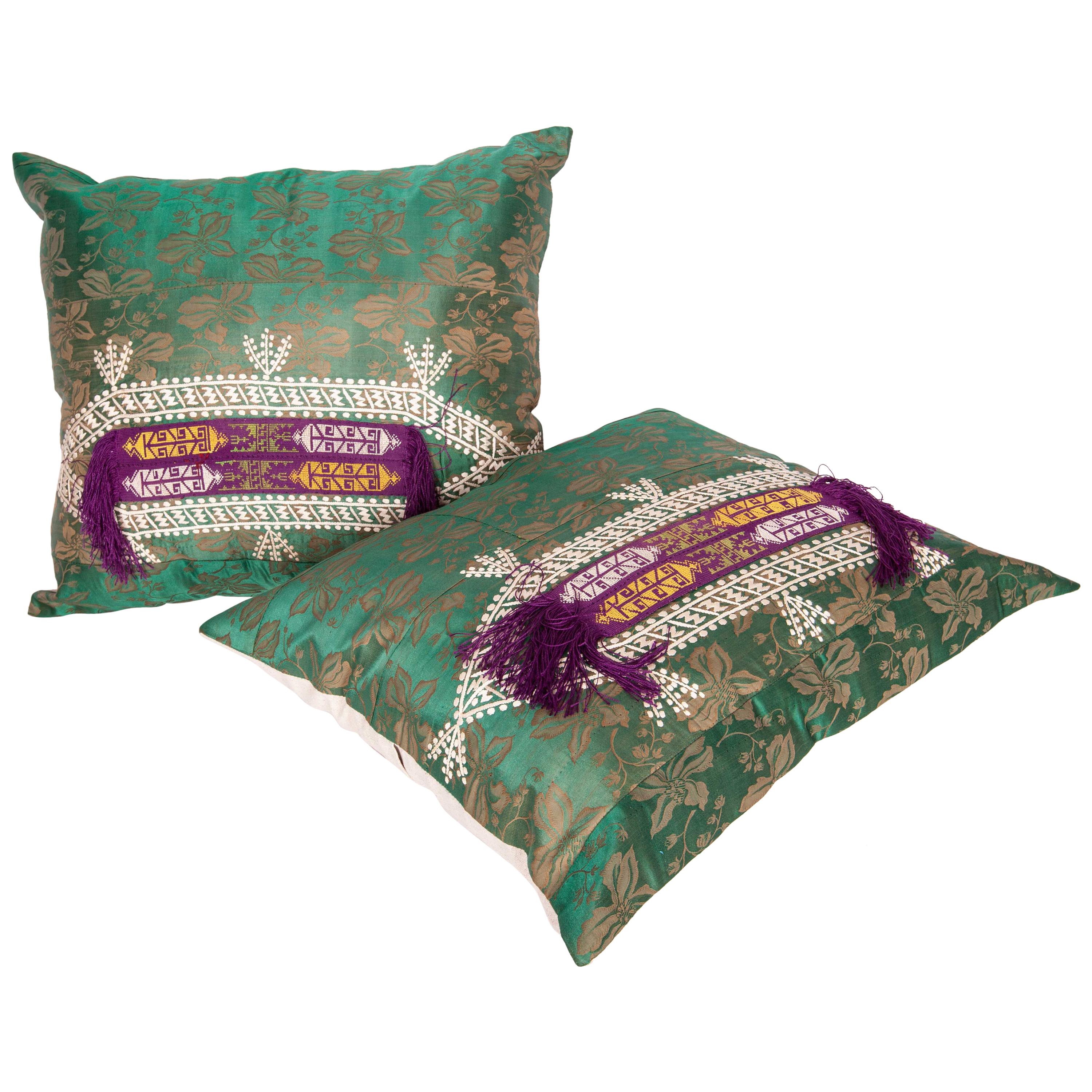 Antiue Silk Pillow Cases Fashioned from a 19th Century Tajik Farange For Sale