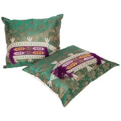 Antique Antiue Silk Pillow Cases Fashioned from a 19th Century Tajik Farange