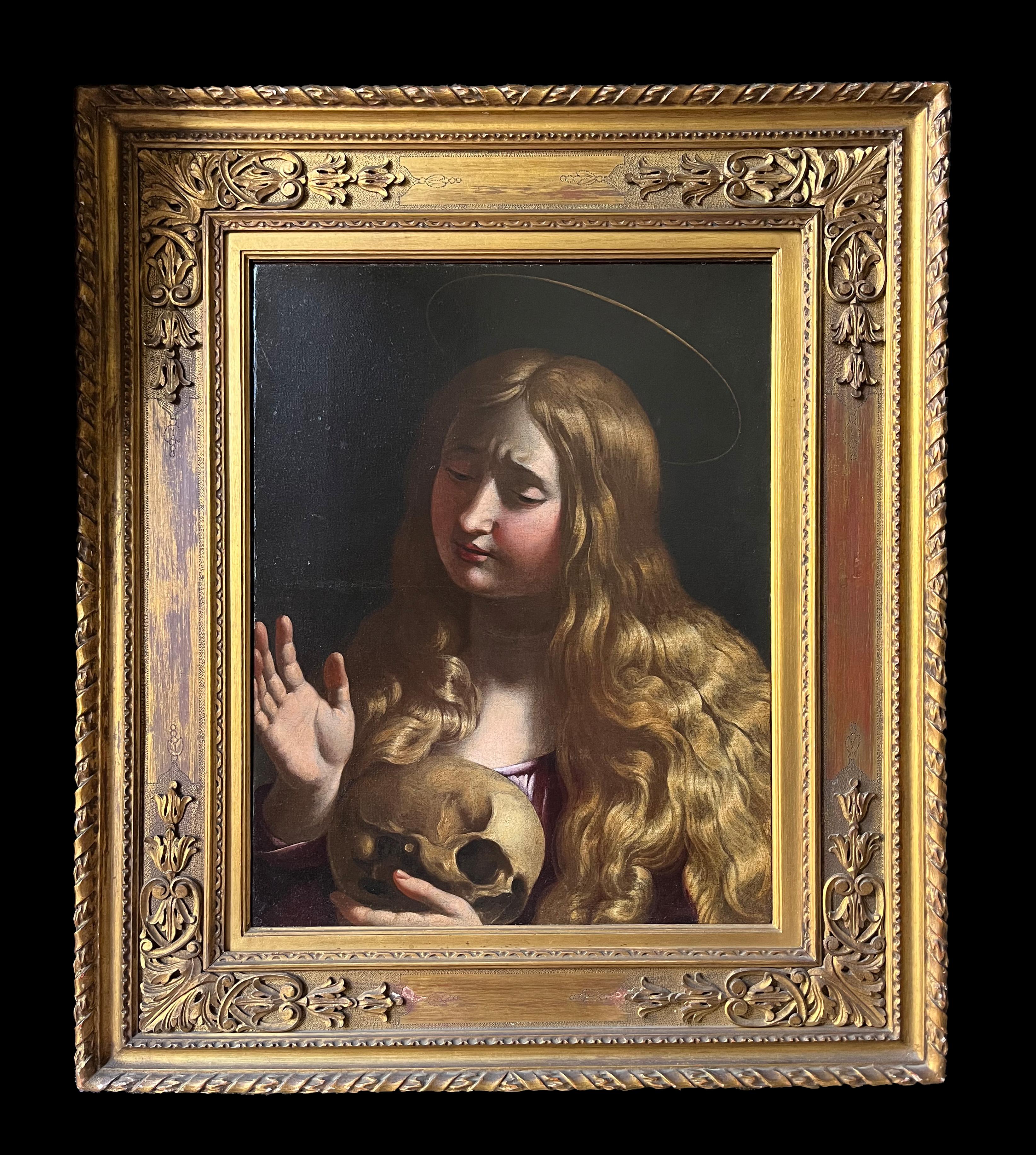 XVIIe siècle Antiveduto Gramatica Madeleine priant avec un crâne Huile sur toile - Painting de Antiveduto Gramatica (Siena, 1571 - Rome, 1626)