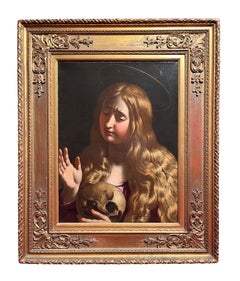 17th Century Antiveduto Gramatica Magdalene Praying with a Skull Oil on Canvas