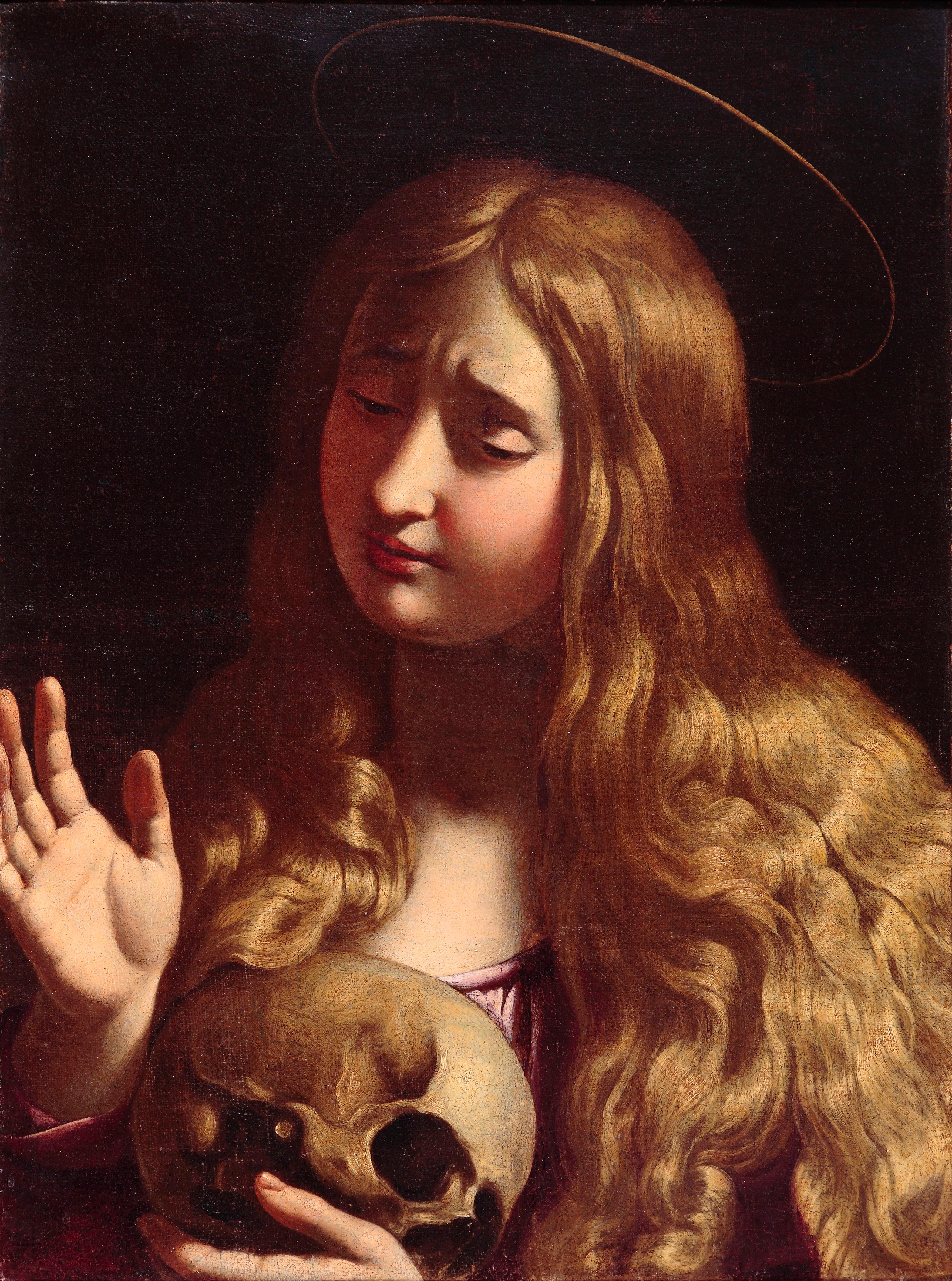 Portrait Painting Antiveduto Gramatica (Siena, 1571 - Rome, 1626) - XVIIe siècle Antiveduto Gramatica Madeleine priant avec un crâne Huile sur toile