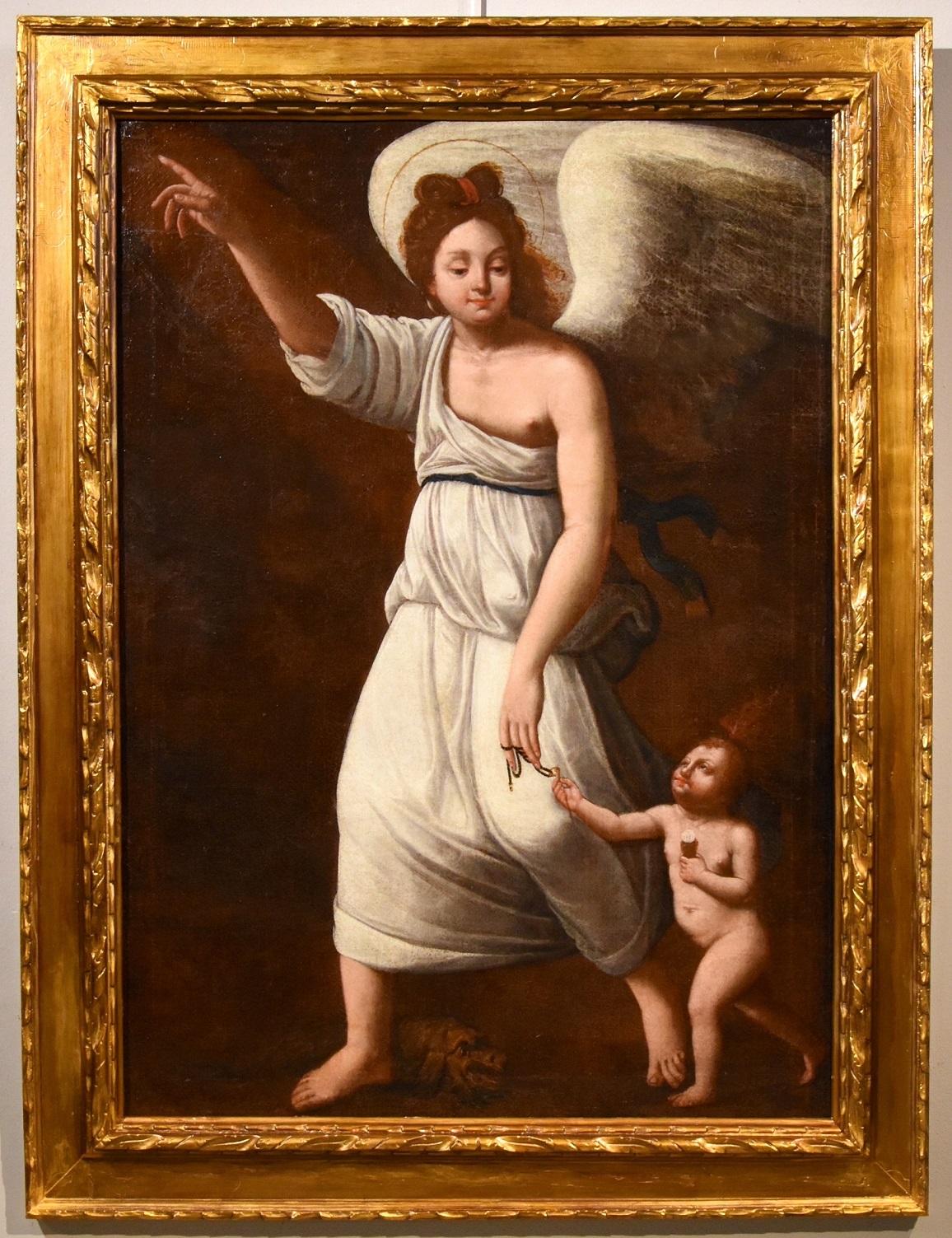 Guardian Angel Gramatica Paint Oil on canvas Old master 17th Century Religious - Painting by Antiveduto Gramatica (Siena, 1571 - Rome, 1626)