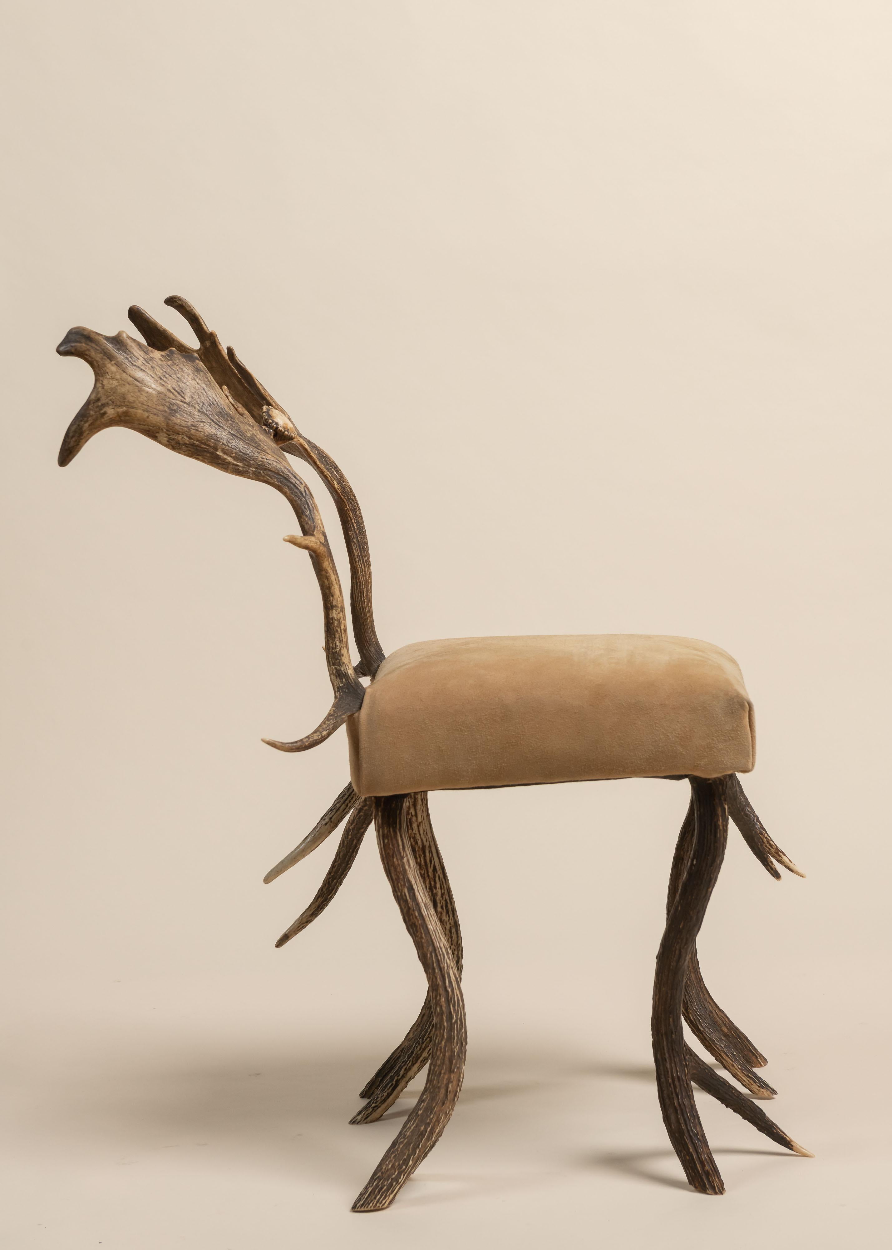 American Antler and Suede Chair, 20th Century For Sale