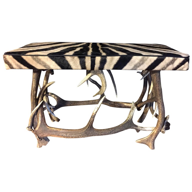 Antler Bench with Burchell Zebra Skin at 1stDibs