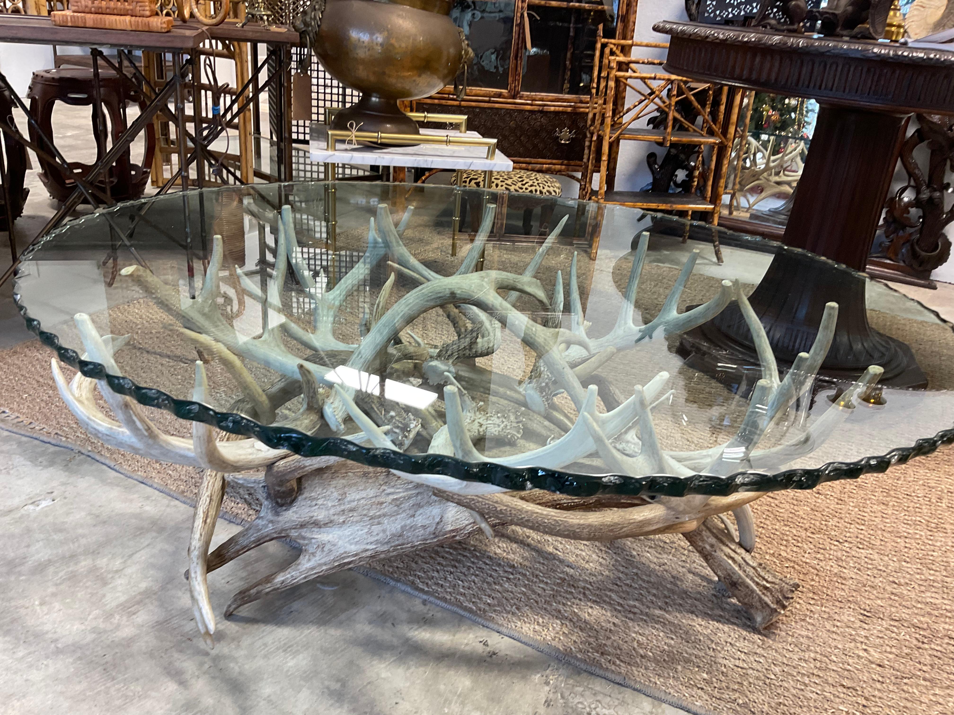 American Antler Coffee Table W/ Glass Top