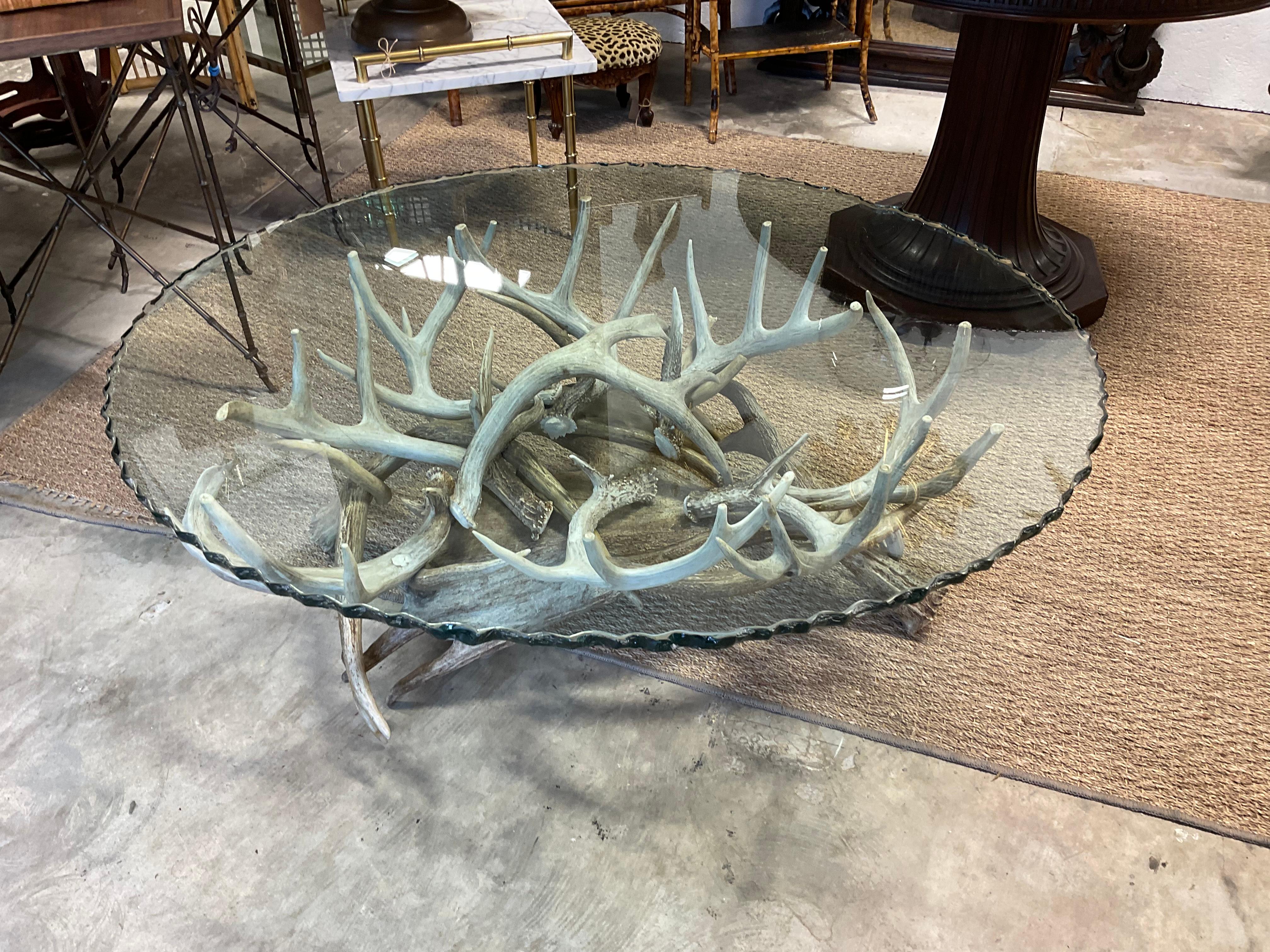 Antler Coffee Table W/ Glass Top In Good Condition In Marietta, GA