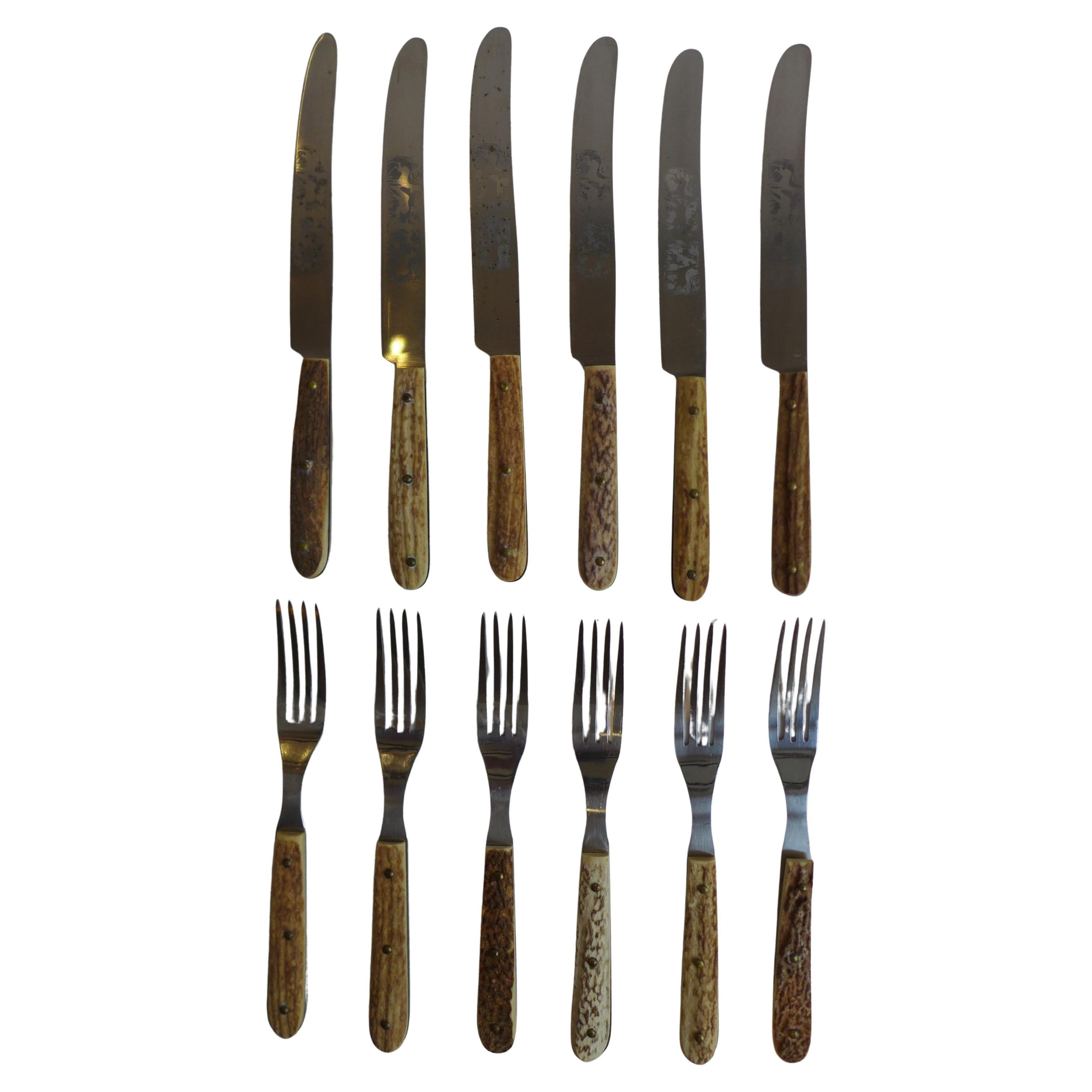 Antler cutlery set 1960 Blackforest For Sale