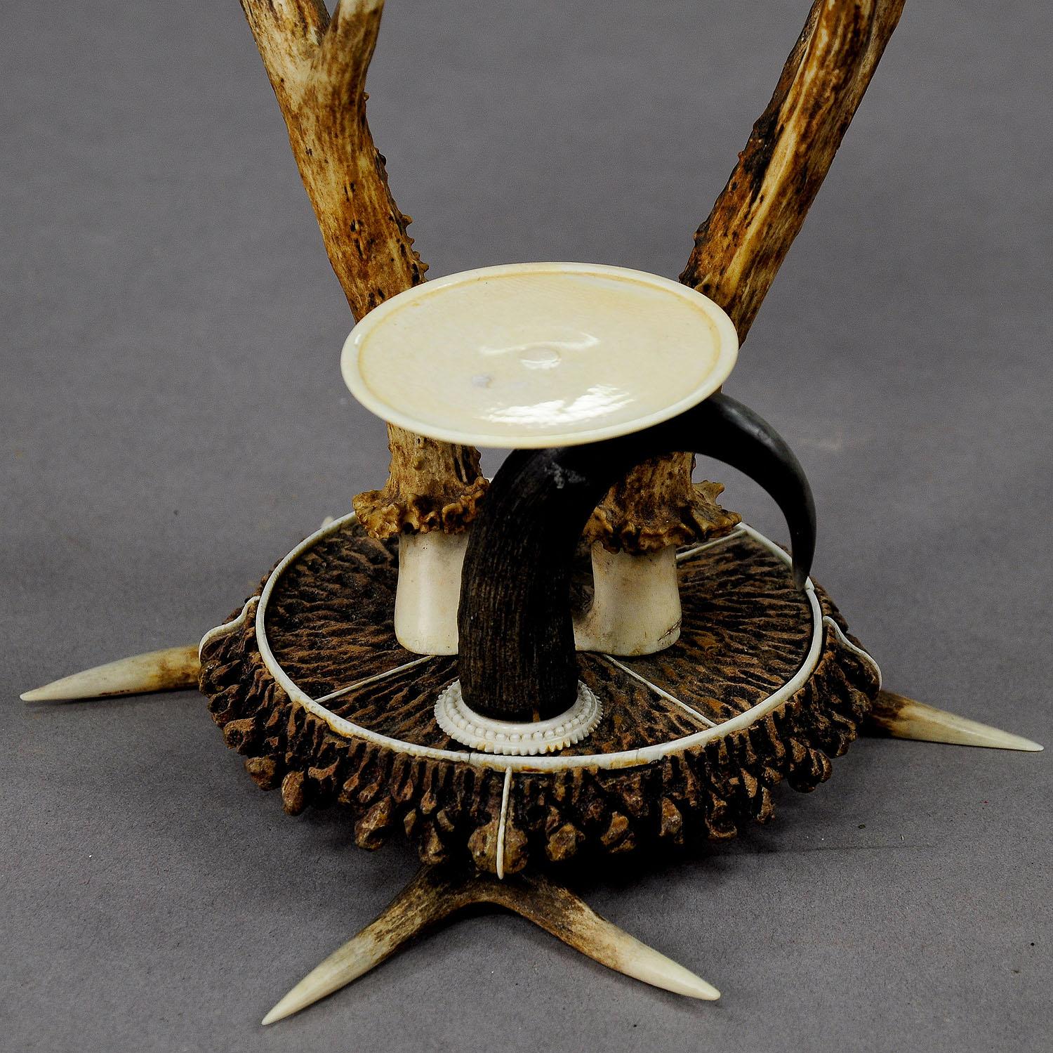 German Antler Dressing Table Set with Mirror ca. 1840 For Sale