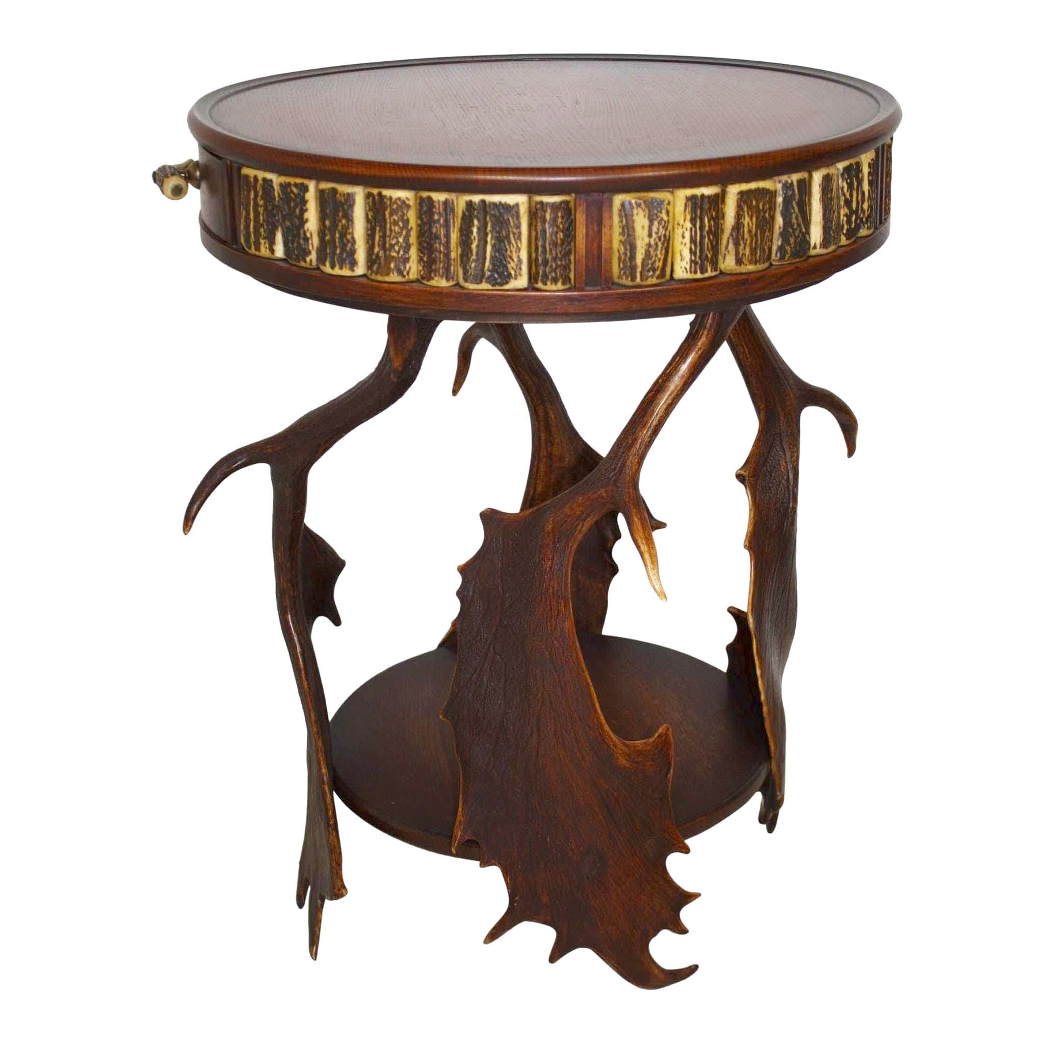 Designed by artist Brad Ham using fallow deer antlers from Europe, these tables are an impressive way to bring the look of nature to your home or business. The legs are fashioned from four antlers, which are joined near the bottom by a lower tier.