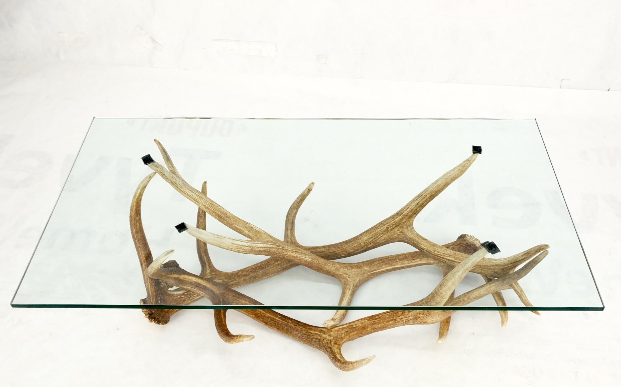 Antler Grouping Base Glass Rectangle Top Coffee Table Folk Art Mid Century Mod For Sale 4