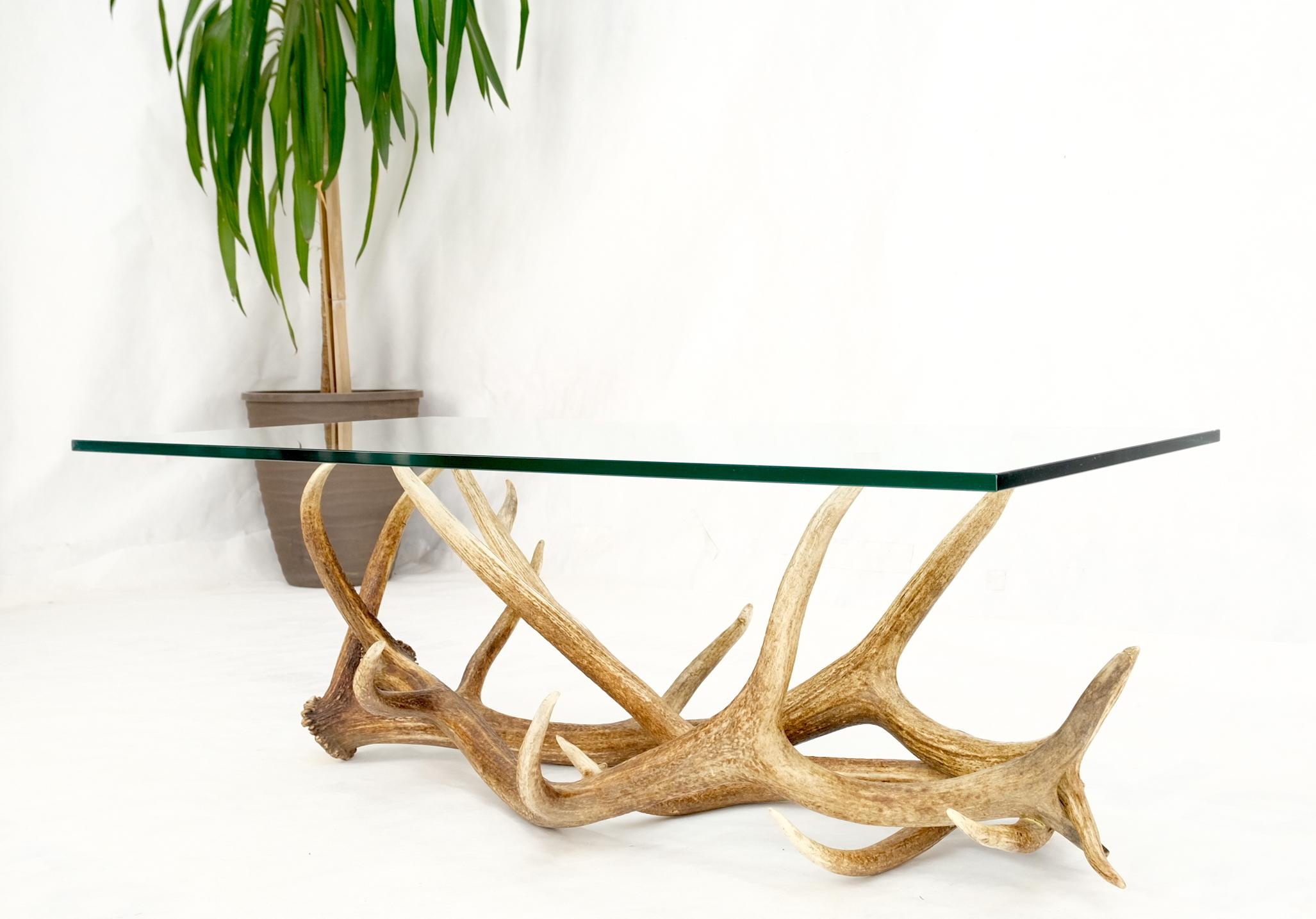 Antler Grouping Base Glass Rectangle Top Coffee Table Folk Art Mid Century Mod For Sale 5