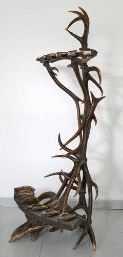 19th Century, European, Antler Gun Rack and Stand, Brown, Wood