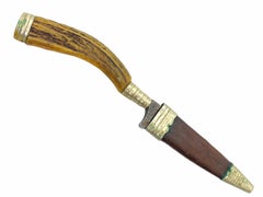Antler Handle Fixed Blade Knife with Leather Sheath Antique German Folk Art