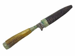 Antler Handle Fixed Blade Knife with Leather Sheath Antique German Folk Art