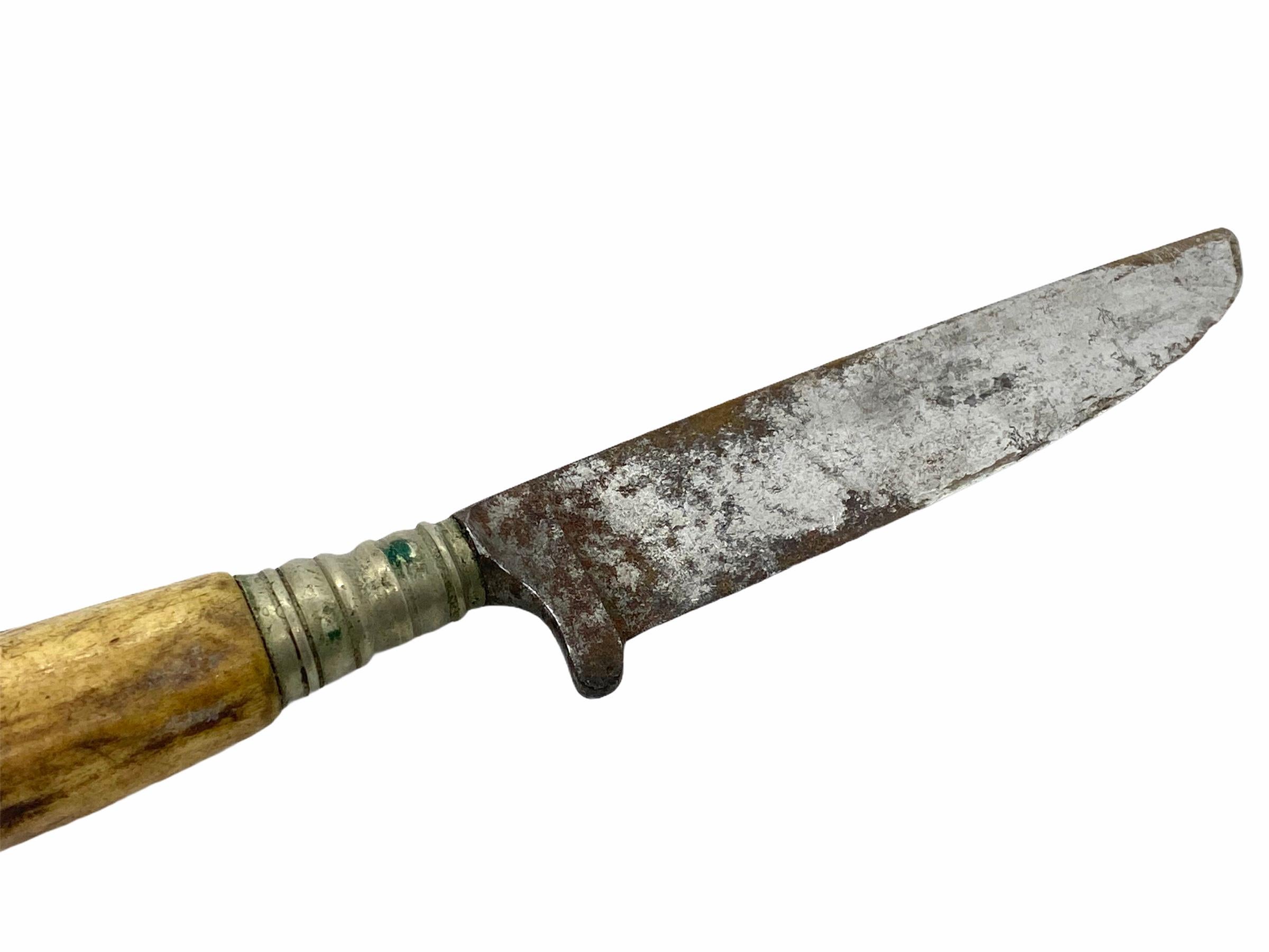 Cuchillo de hoja fija con mango de asta y funda de cuero Arte popular alemán antiguo en venta 3