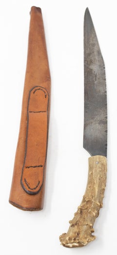 Antler Handle Long Blade Knife with Leather Sheath