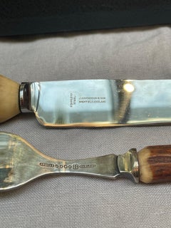 Juego de bistec y servicio con mango de asta de J. Sanderson & Son, Sheffield, Inglaterra