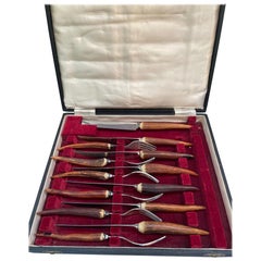 Steak- und Servierset mit Geweihgriff von J. Sanderson & Son, Sheffield, England