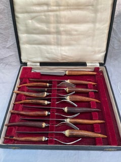 Antler-Handled Steak and Serving Set by J. Sanderson & Son, Sheffield, England