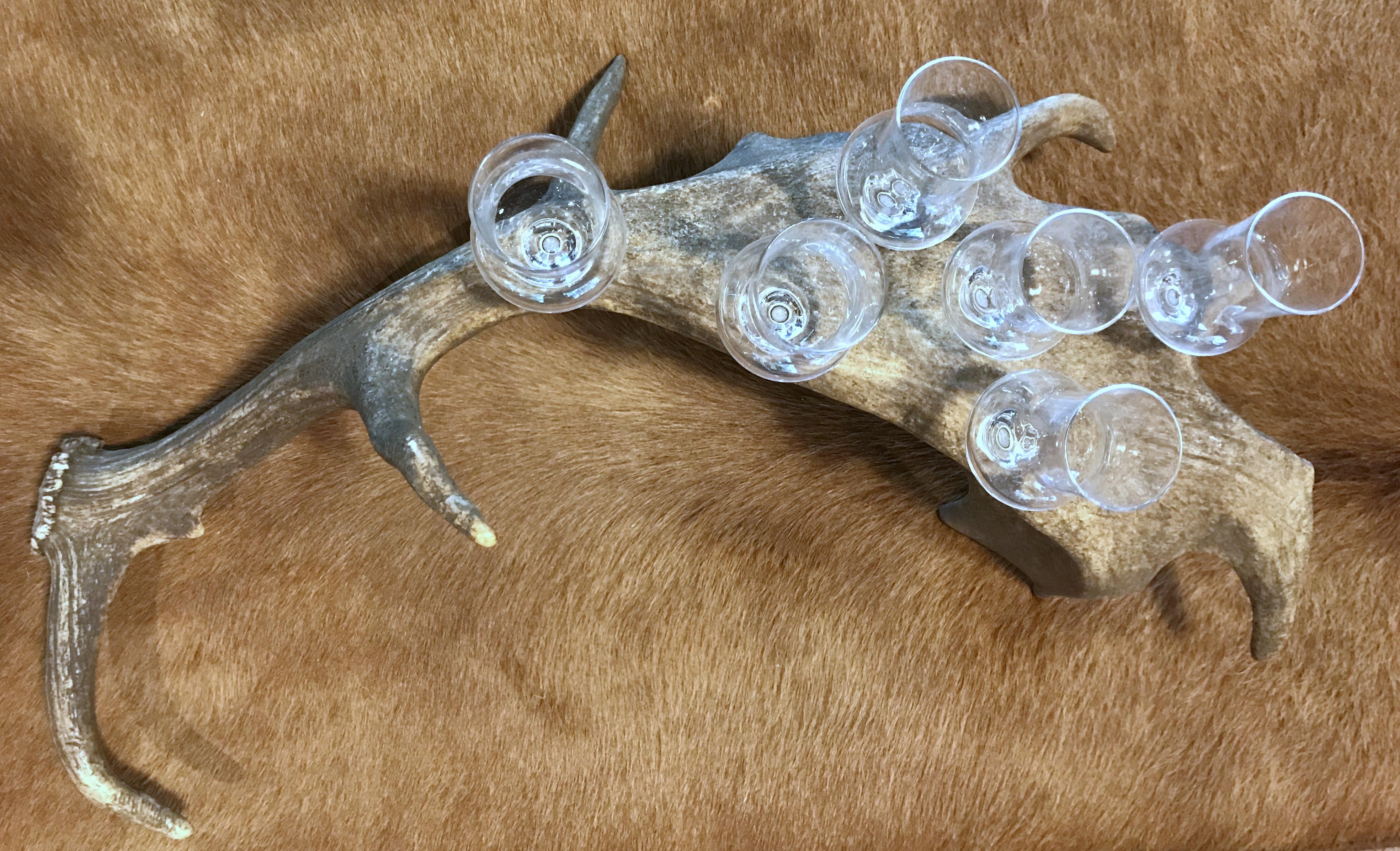 Contemporary Antler Tray with Shot Glasses