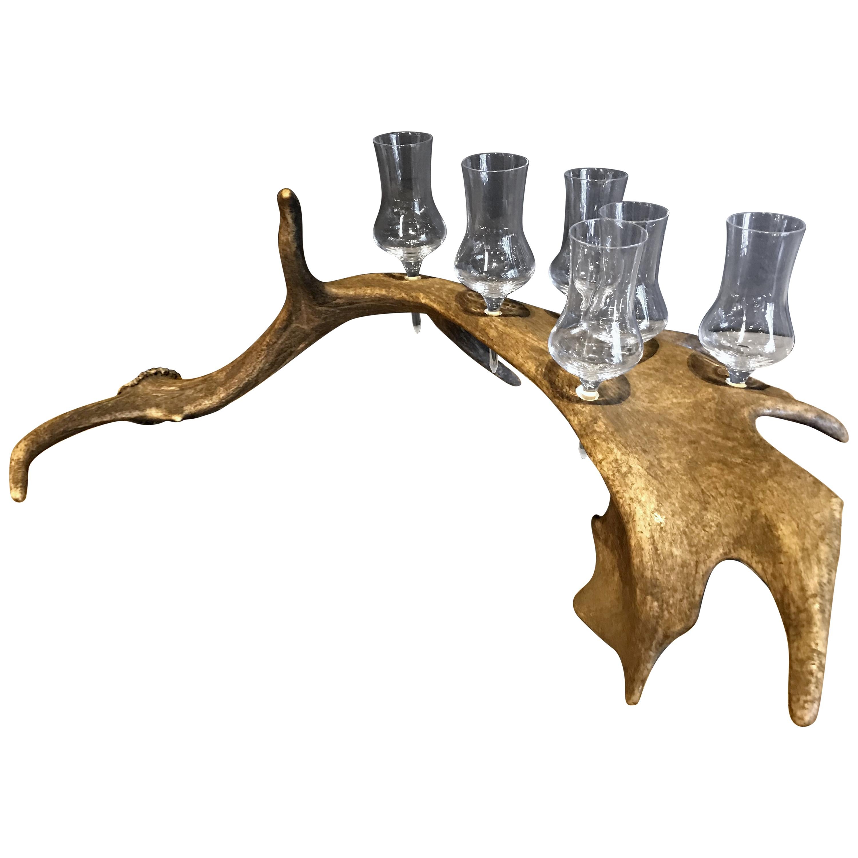 Antler Tray with Shot Glasses