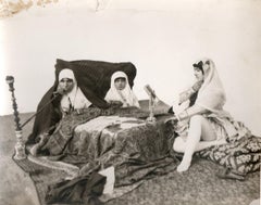 Two ladies and a child resting in a harem. With defect.  20x16 cm.