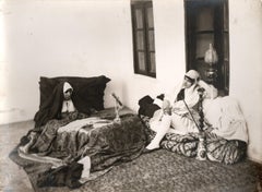 Antique Two ladies and a child resting in a harem.16.8x22.8 cm.  No. 865.