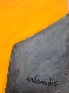 Huile et acrylique sur toile de Tachiste de la fin du 20e siècle. Gelb-Rot-Blau-Braun".