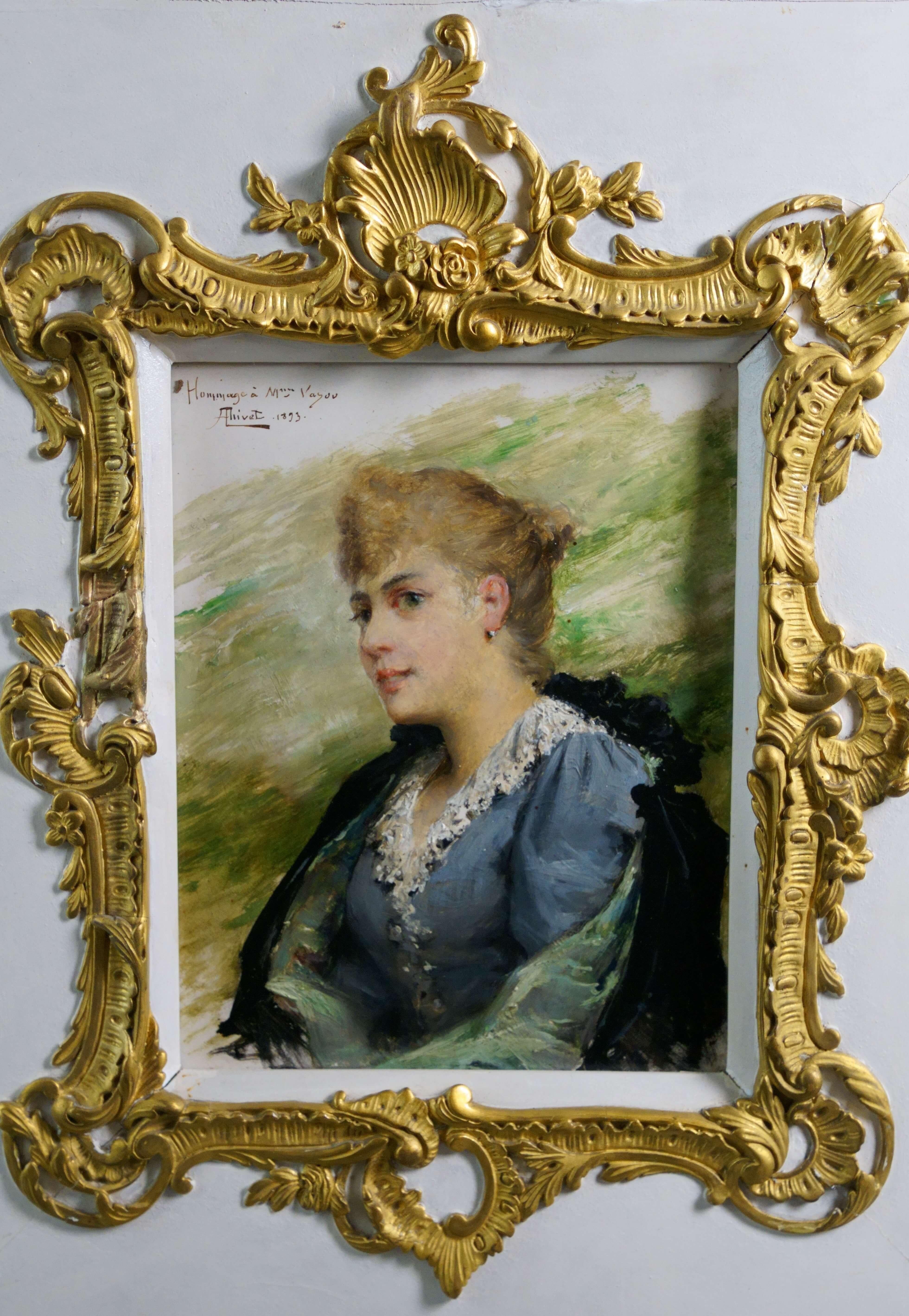Ritratto di Madame Vayou Pittura Francese Art Nouveau in Cornice Dorata in vendita 3