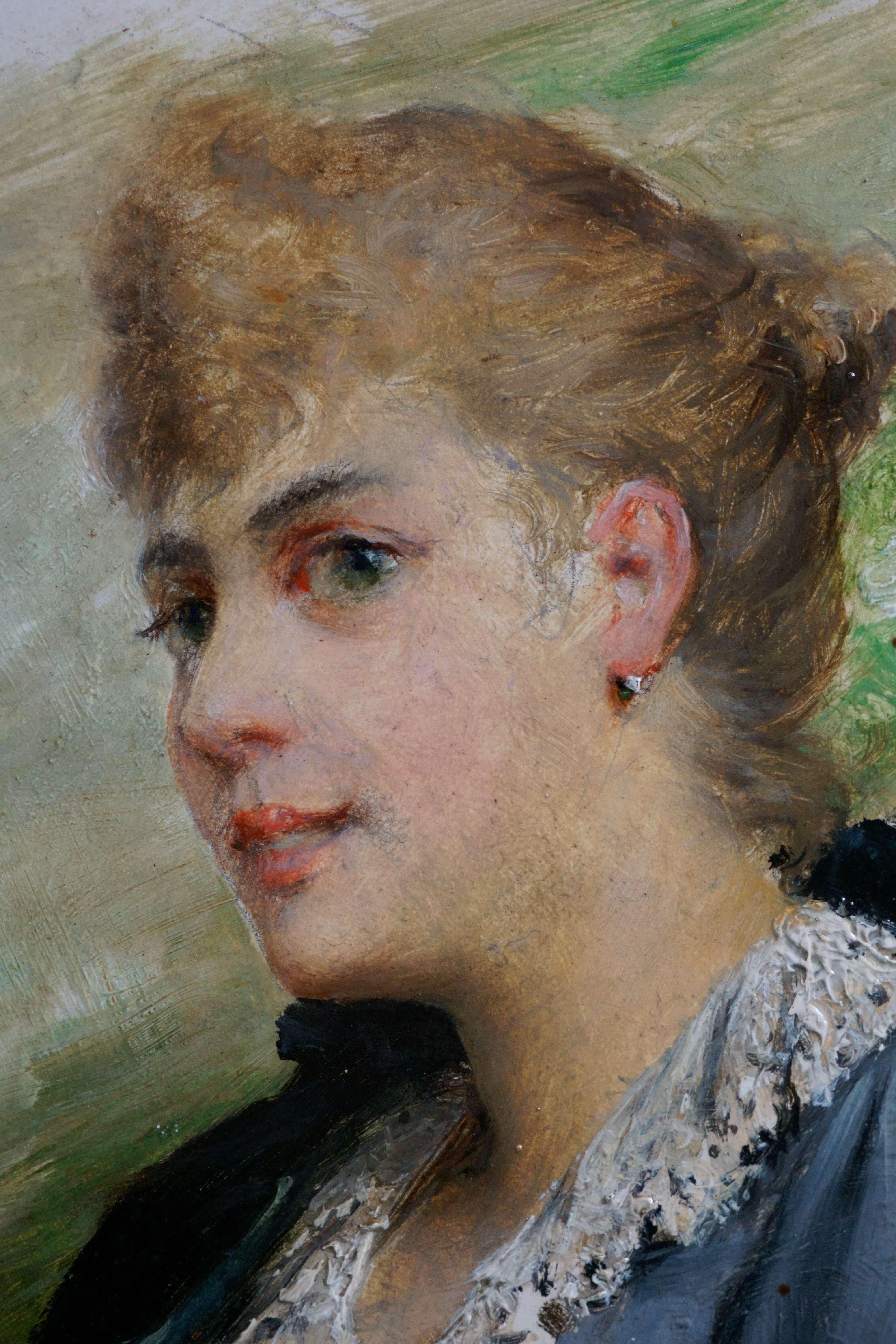 Ritratto di Madame Vayou Pittura Francese Art Nouveau in Cornice Dorata in vendita 4