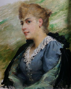 Retrato de Madame Vayou Pintura Art Nouveau francesa en marco dorado