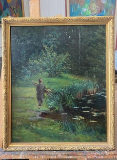 19th-Century French Barbizon School Landscape, Little Wood Gather by a Lily Pond