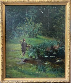 19th-Century French Barbizon School Landscape, Little Wood Gather by a Lily Pond