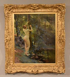 Oil Painting by Antoine Auguste Thivet  "Avant La Bain"