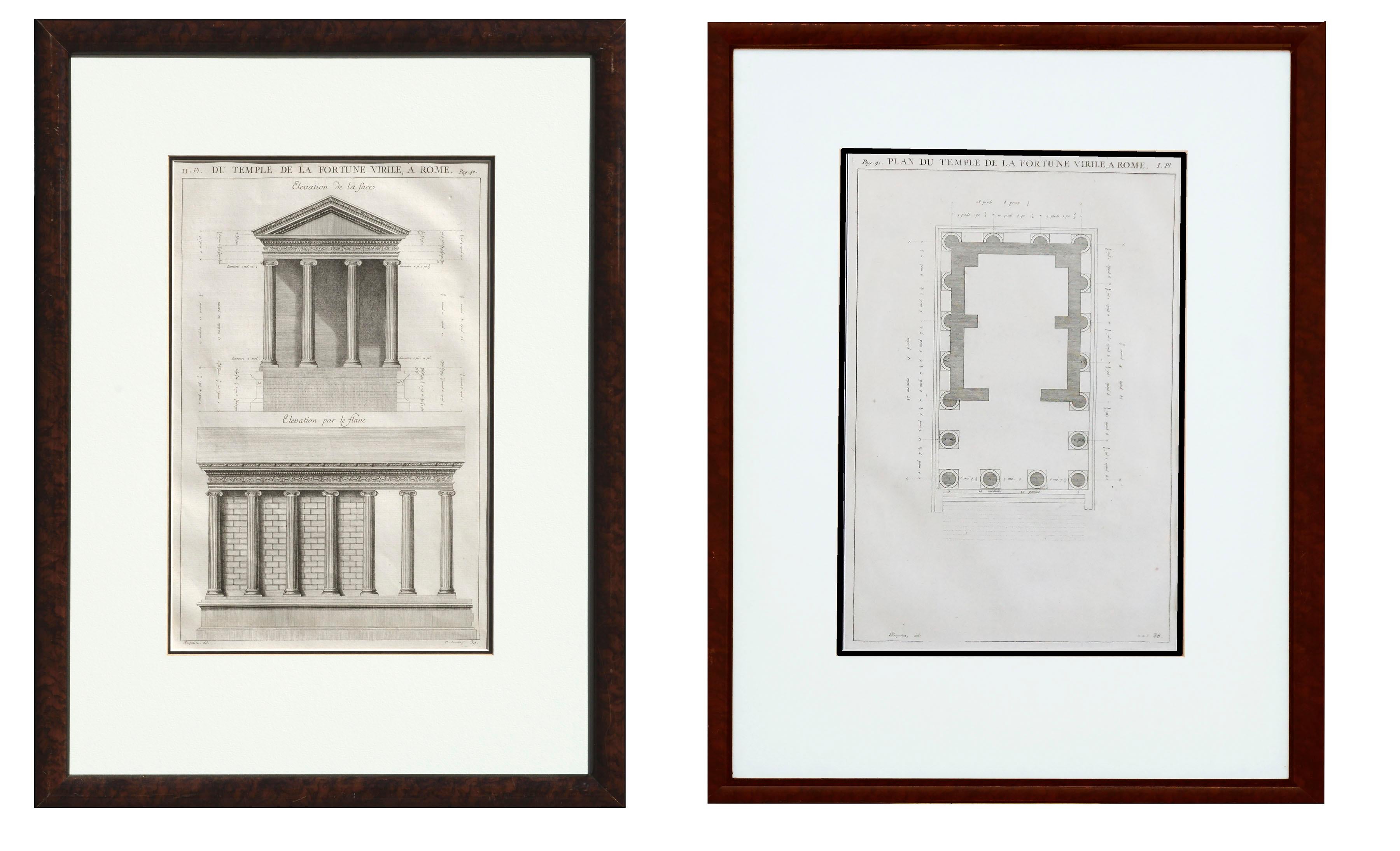 18th Century Pair of Du Temple de la Fortune Virile Facade and Floor Plan  - Print by Antoine Babuty Desgodetz