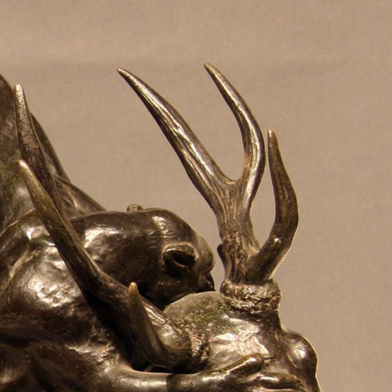 Panthère Saissant un Cerf (Panther Seizing a Stag) - Bronze with Black Patina - Sculpture by Antoine Bayre