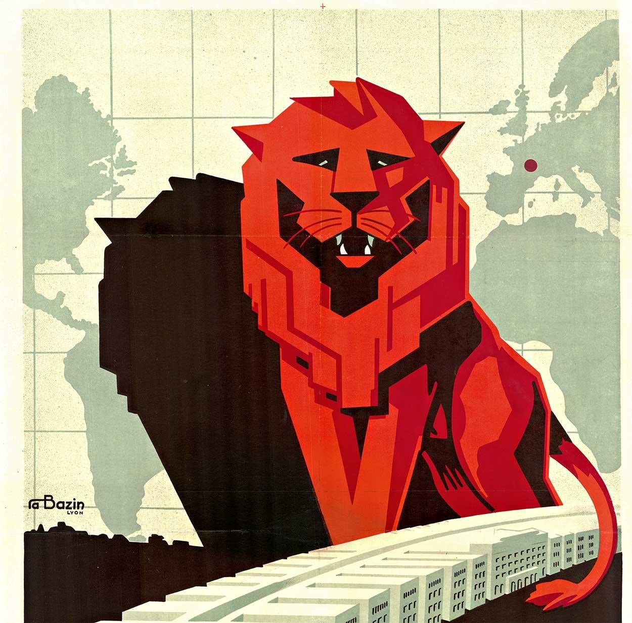 Original Lyon A Internacia Foiro 1934, Frankreich vintage art deco poster – Print von Antoine Bazin