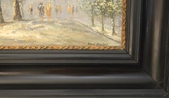 Busy Street in Paris, Modern Oil on Cardboard, Signed, 1950s, Framed