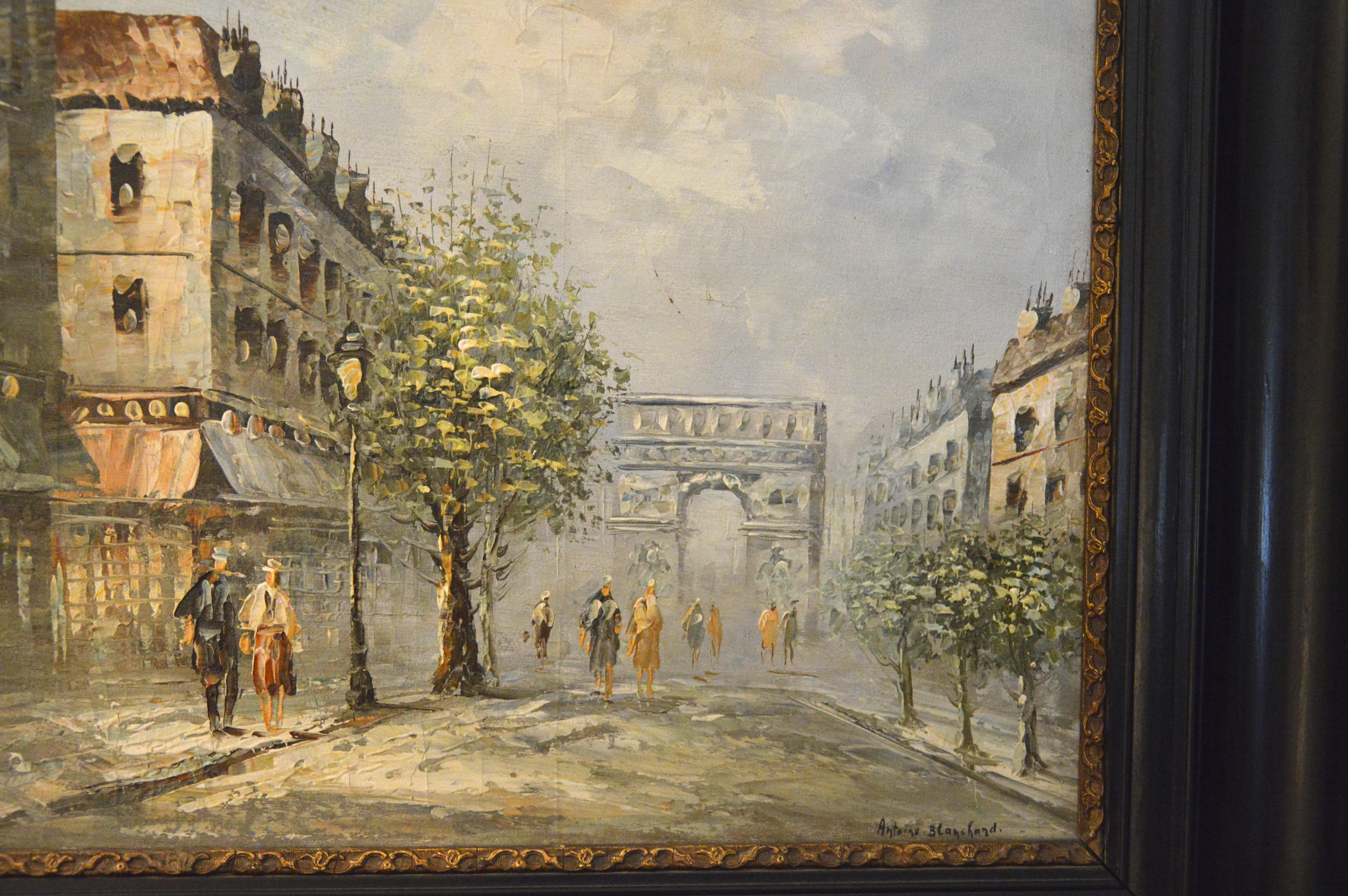 busy street in Paris - Painting Moderno di Antoine Blanchard 