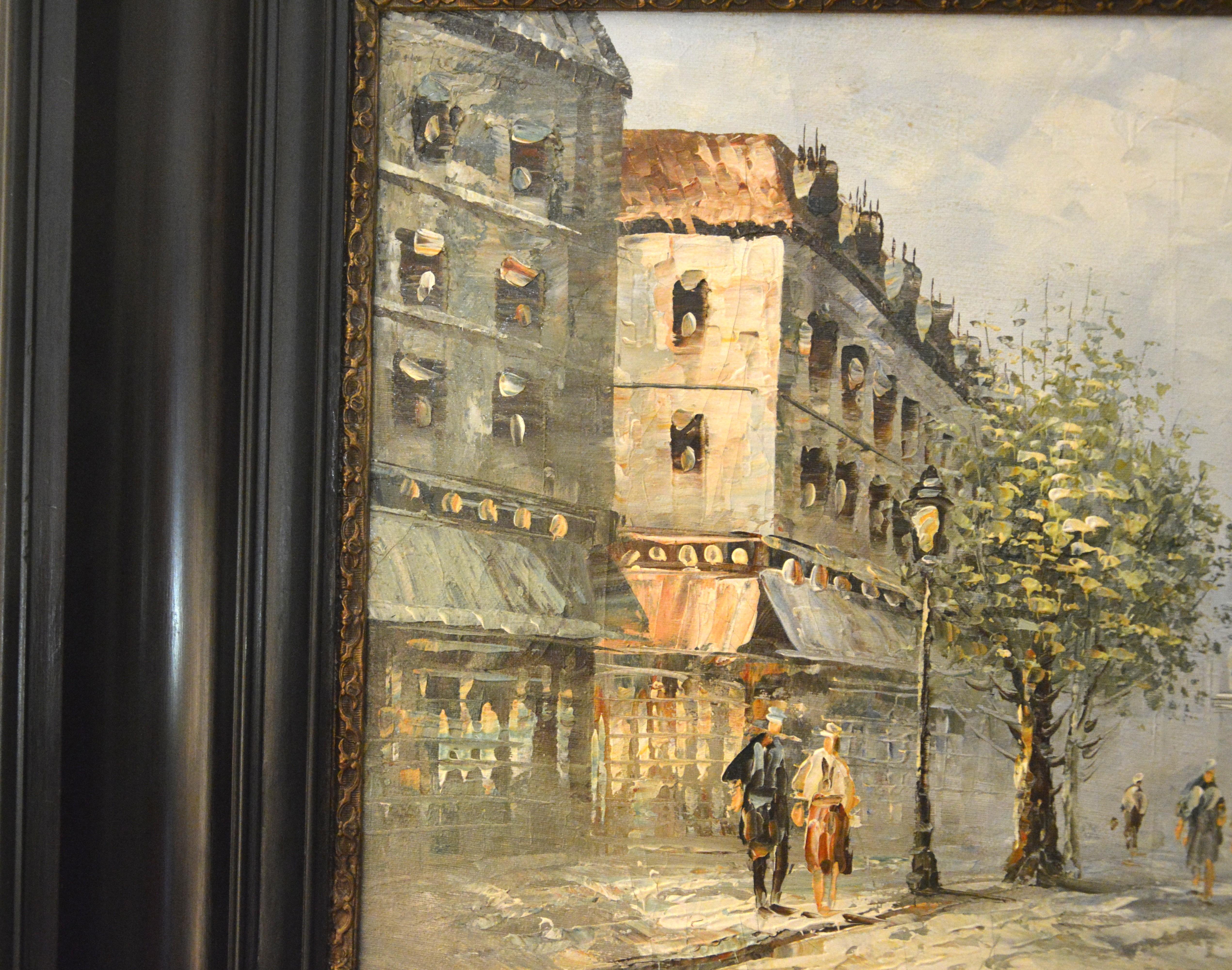 busy street in Paris - Figurative Painting Nero di Antoine Blanchard 