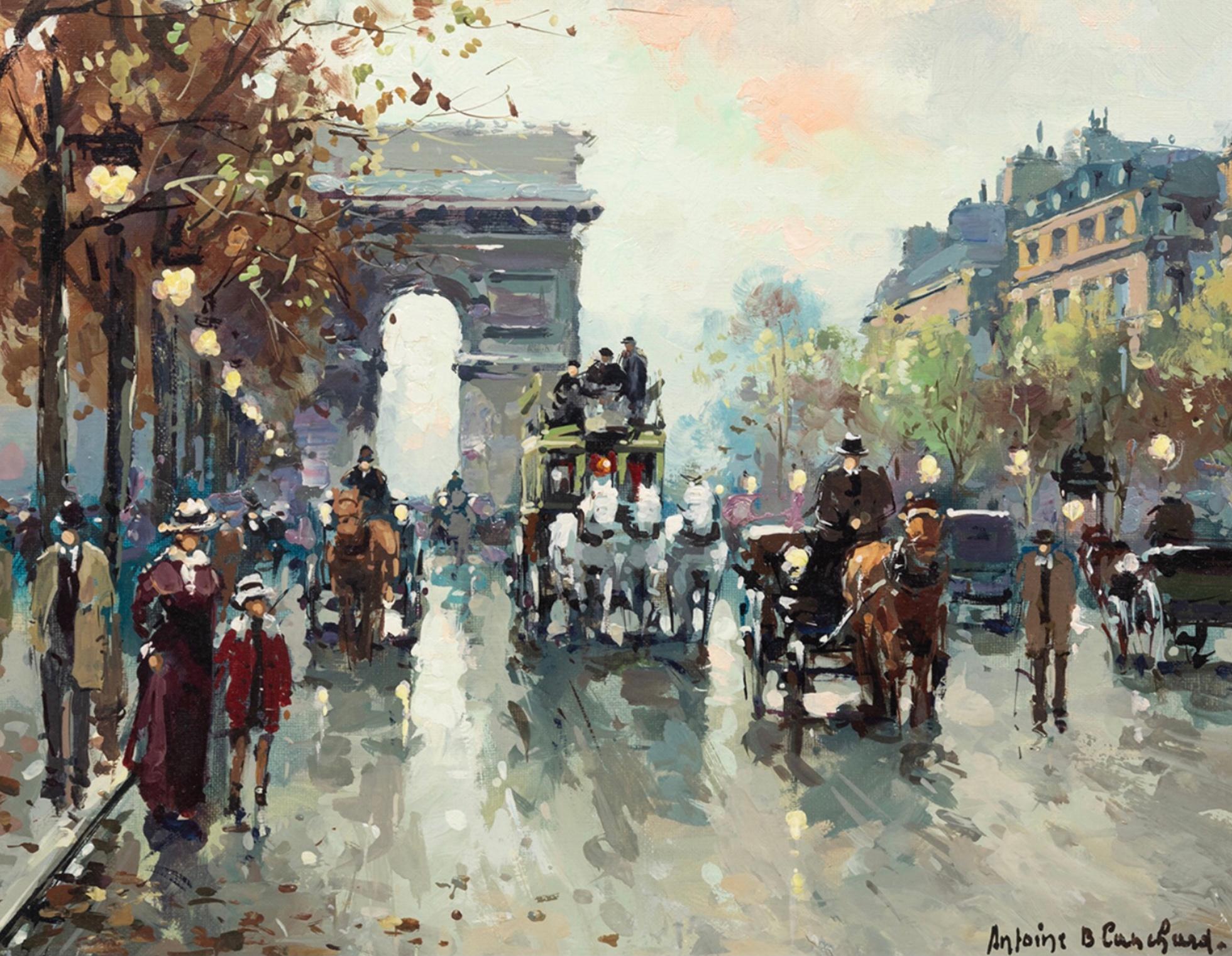 Antoine Blanchard (1910 - 1988) Arc de Triomphe, Champs-Elysees

Antoine Blanchard Catalogue Raisonne # ATCES1318.0025 
This painting has been photographed and authenticated with the above catalogue number. Guaranteed Authentic.

Oil on canvas: 13 x