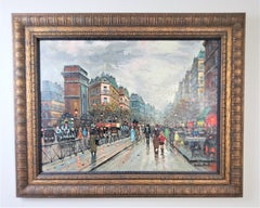 Antoine Blanchard Original Antique Parisian Street Scene Oil Painting on Canvas