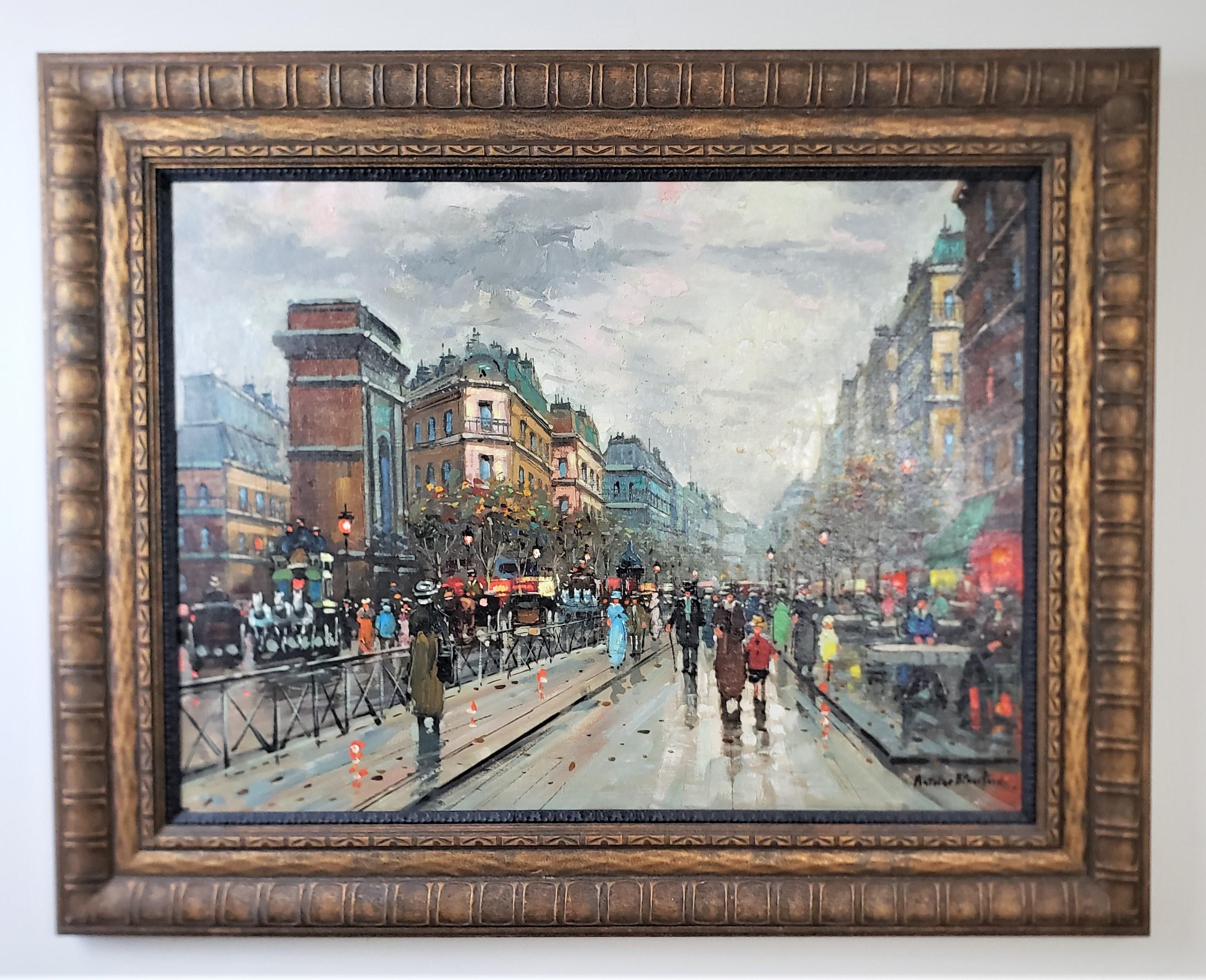 French Antoine Blanchard Original Antique Parisian Street Scene Oil Painting on Canvas For Sale