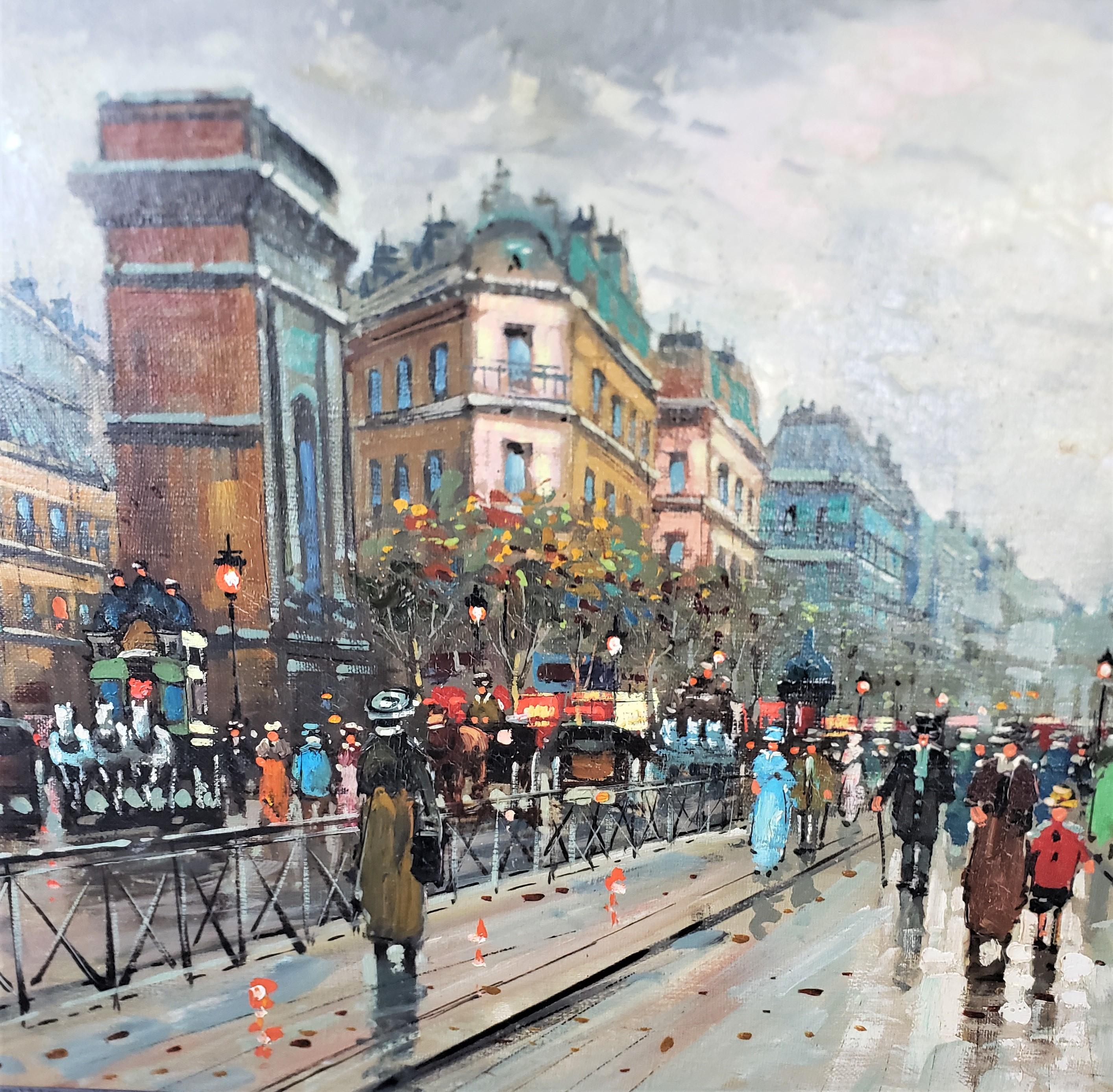 Antoine Blanchard Original Antique Parisian Street Scene Oil Painting on Canvas In Good Condition For Sale In Hamilton, Ontario