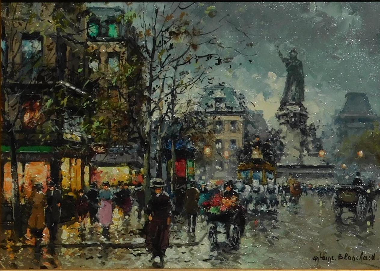 Antoine Blanchard Painting of the Paris square - Place de la Rupublique.
Canvas measures: 13