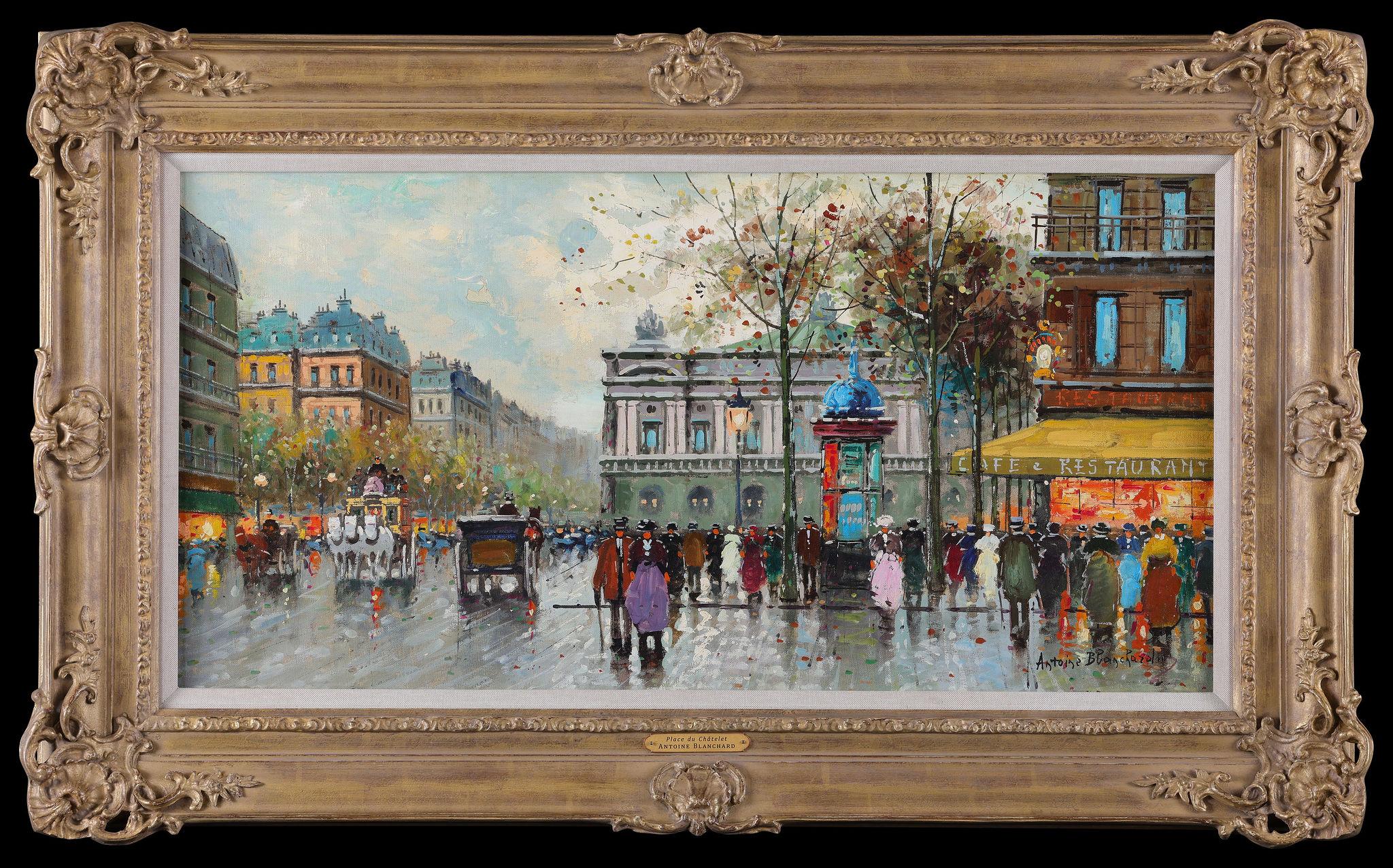 20th Century Paris Street Scene 'Place du Châtelet' by Antoine Blanchard