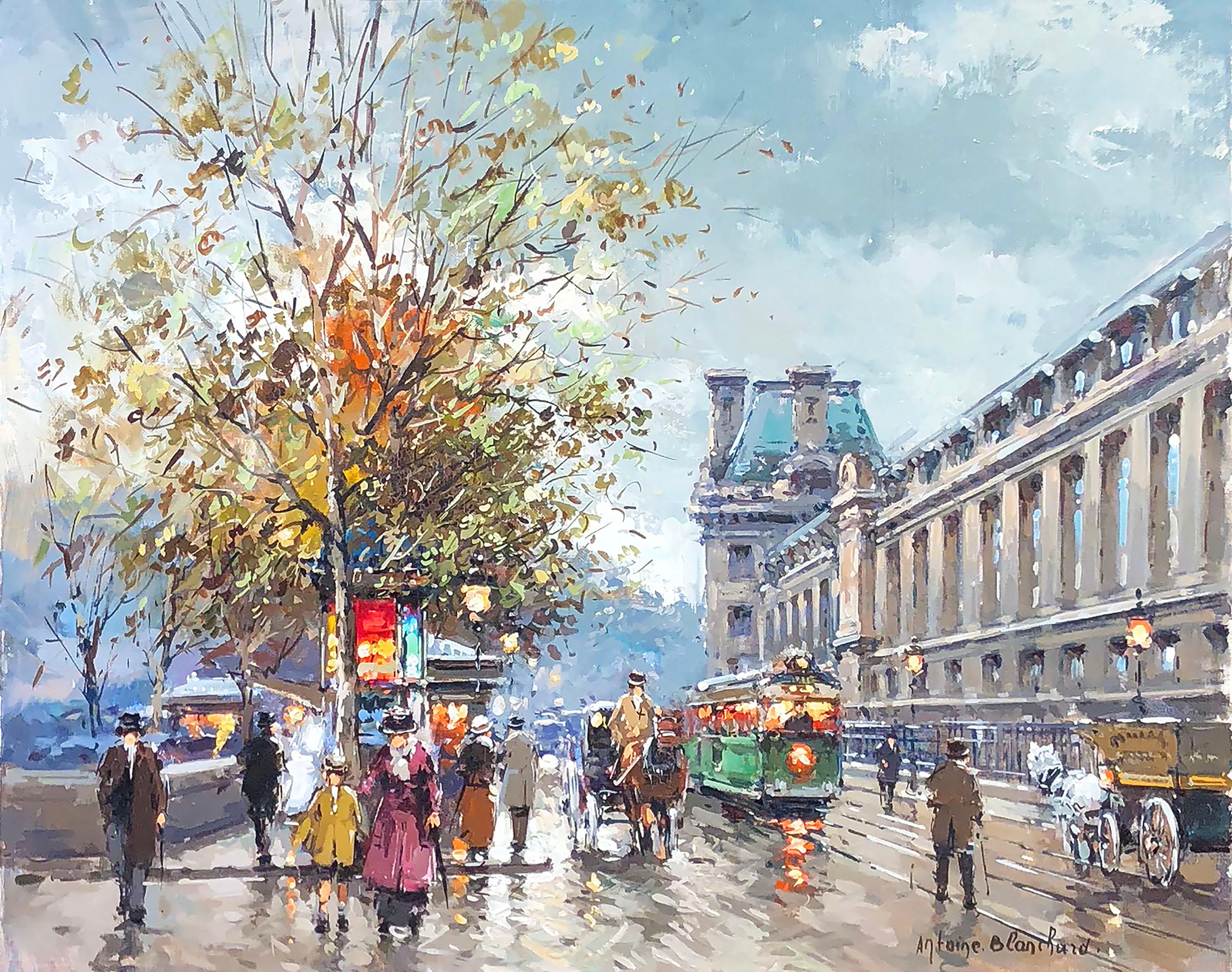 Along the Louvre - Painting by Antoine Blanchard