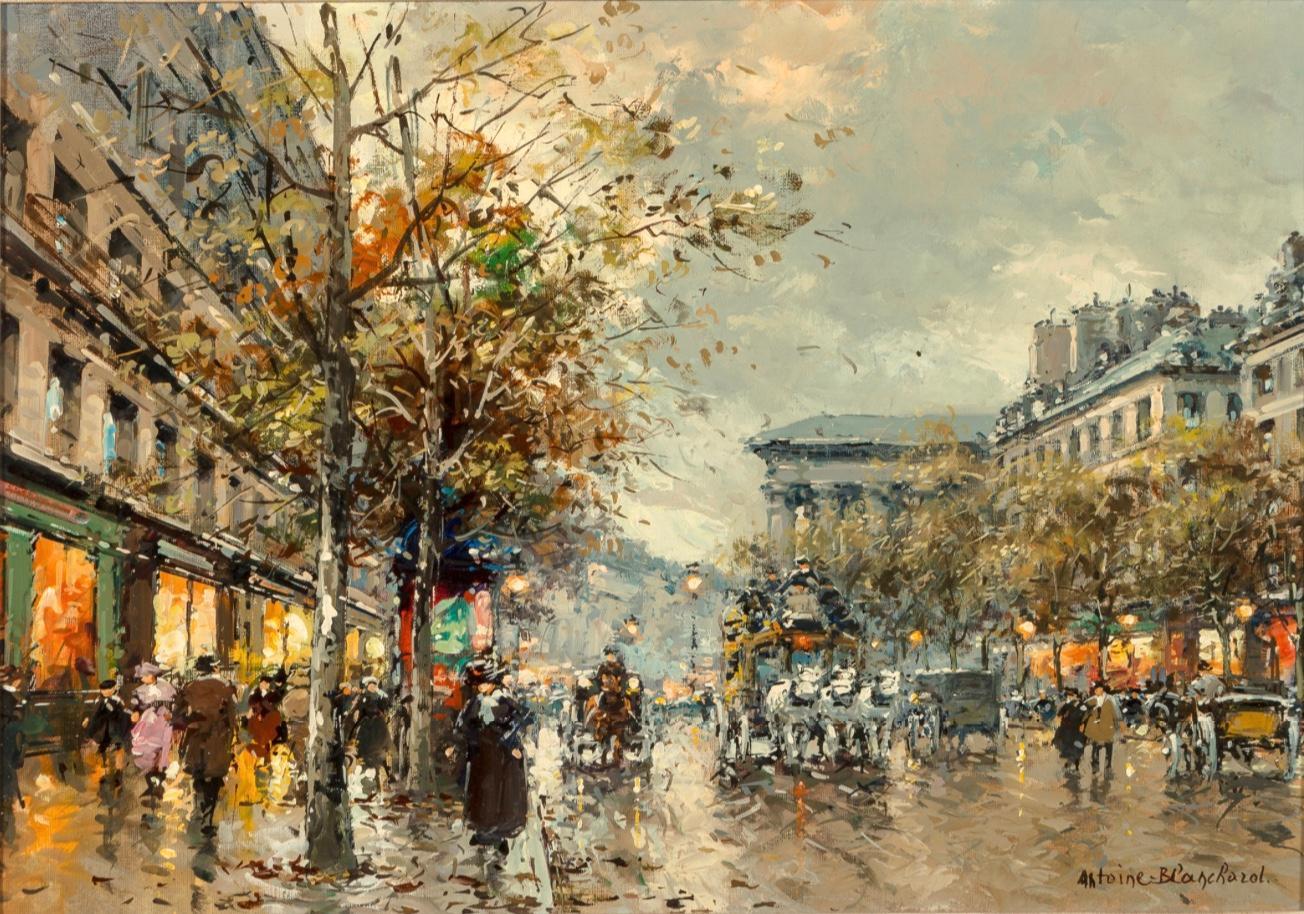 Antoine Blanchard “Boulevard De La Madeleine” 18x21 For Sale 1