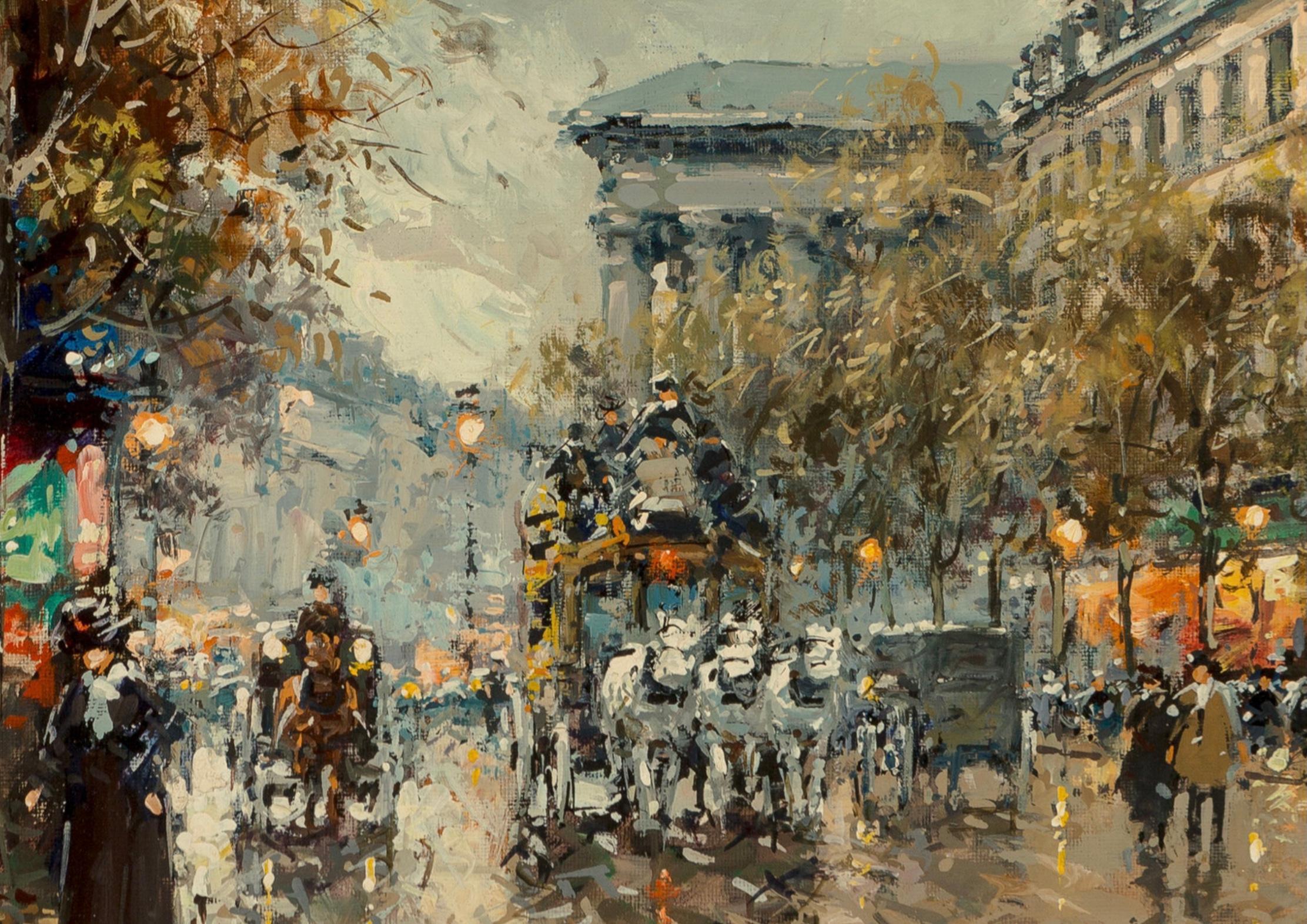 Antoine Blanchard “Boulevard De La Madeleine” 18x21 For Sale 3